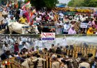 महंगाई पर हल्ला बोल: बैलगाड़ियों पर चढ़कर पहुंचे कांग्रेसी, पुलिस ने छोड़ी पानी की बौछार