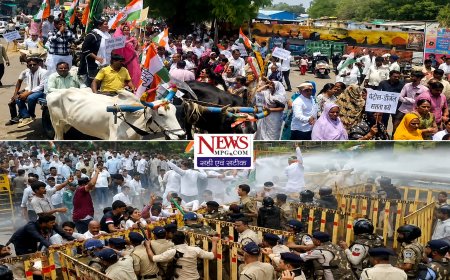 महंगाई पर हल्ला बोल: बैलगाड़ियों पर चढ़कर पहुंचे कांग्रेसी, पुलिस ने छोड़ी पानी की बौछार